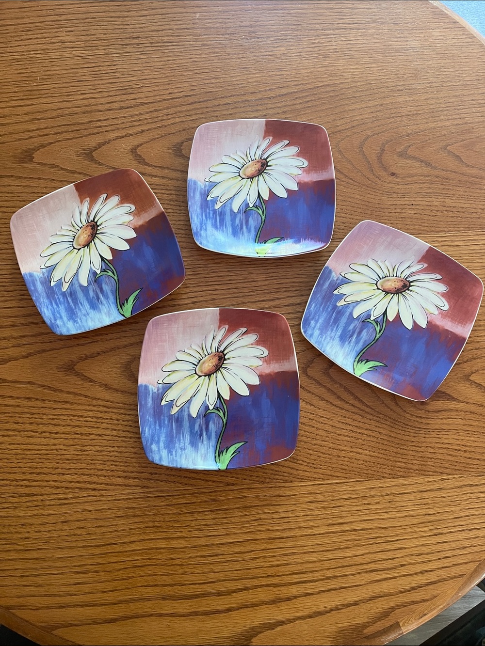 VTG Deco Art by CTG Brands Square Daisy Dessert Plates Set of 4